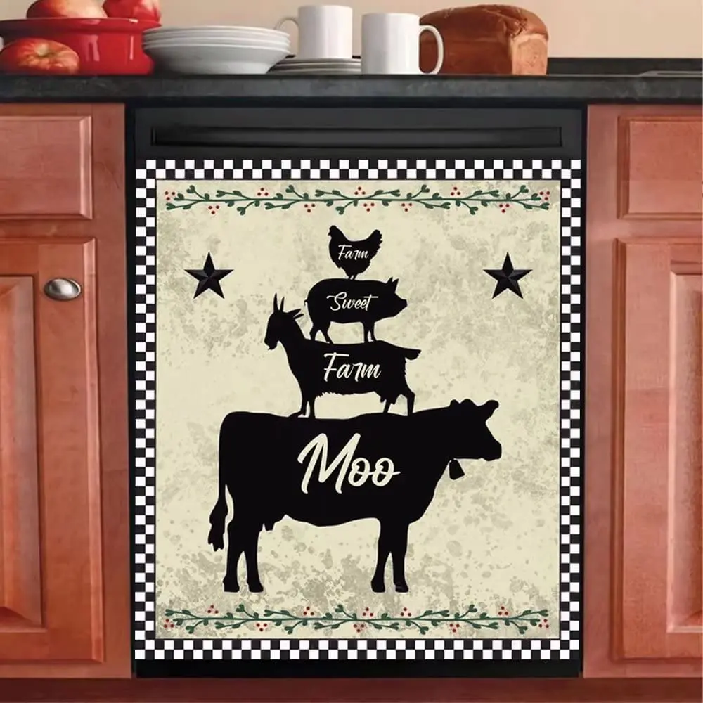 

Наклейка для мытья посуды Cluck Oink Baa Moo, магнит для посудомоечной машины, магнитный холодильник для всей семьи фермы, винтажный зернистый холо...