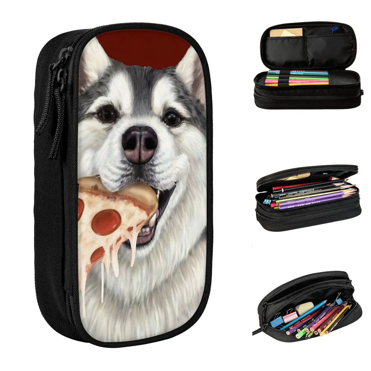 

Husky Dog Eating Pizza Pencil Cases Food Pen Bags Girl Boy Big Capacity Students School Gifts Pencilcases