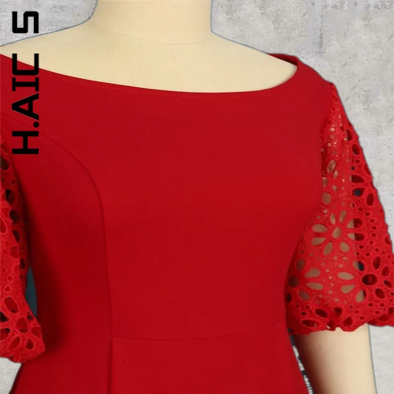 Женское платье с коротким рукавом H. АИК модное миди открытыми плечами кружевная