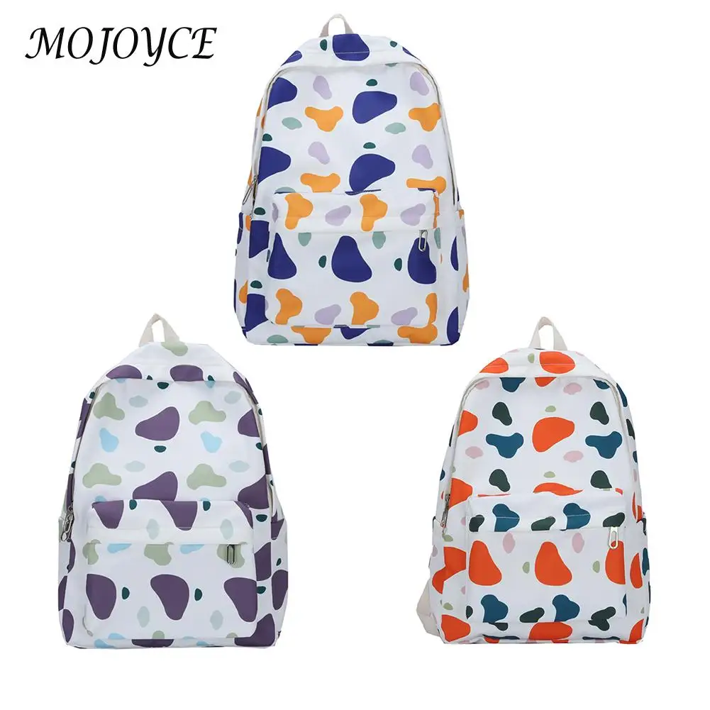 

Stylish Cow Printing Female Travel Knapsacks Nylon Contrast Color Zipper Backpack Large Capacity School Rucksack