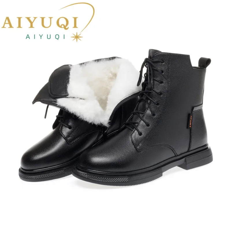 AIYUQI Women Winter Boots Wool Warm 2023 New Large Size 41 42 43 Women's Ankle Boots Non Slip Genuine Leather Women's Snow Boots