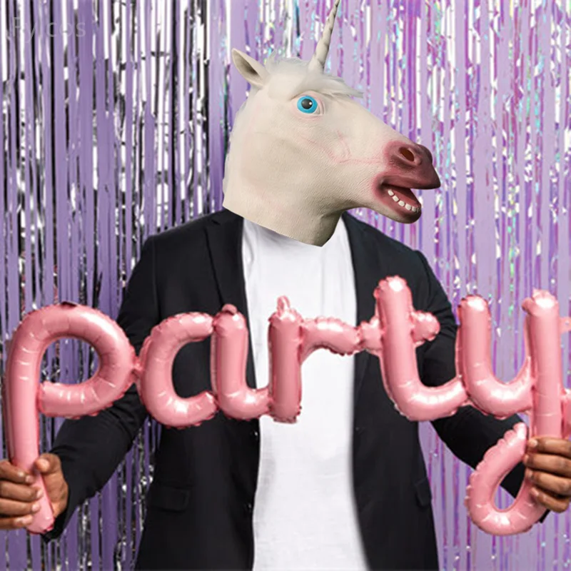 Маска Единорога Новинка Реальный Латексный Головной Убор Животное Полнолицевые Аксессуары Для Вечеринки Хэллоуин Карнавал Косплей Костюм Для Взрослых.