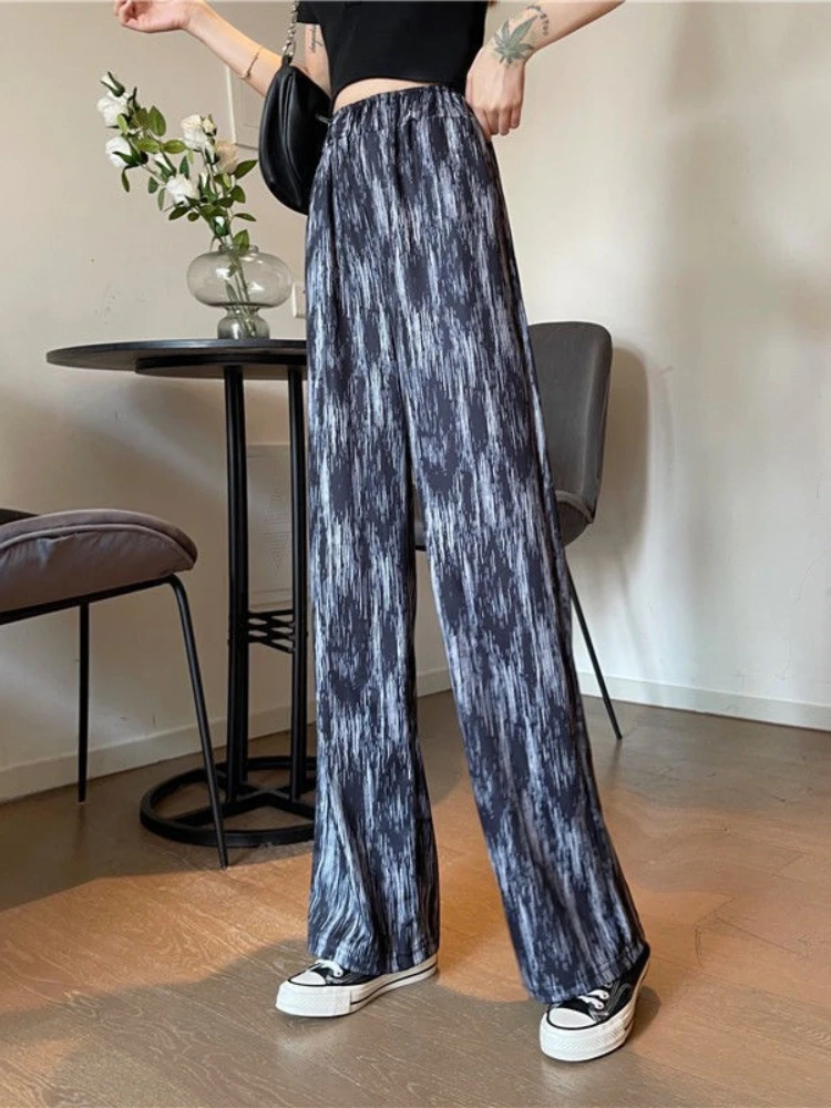 Korean Y2K Style Tie-dye Wide-leg Pants Harajuku Woman Street Punk Casual Trousers Loose High Waist Women's Trousers Y2k Pants