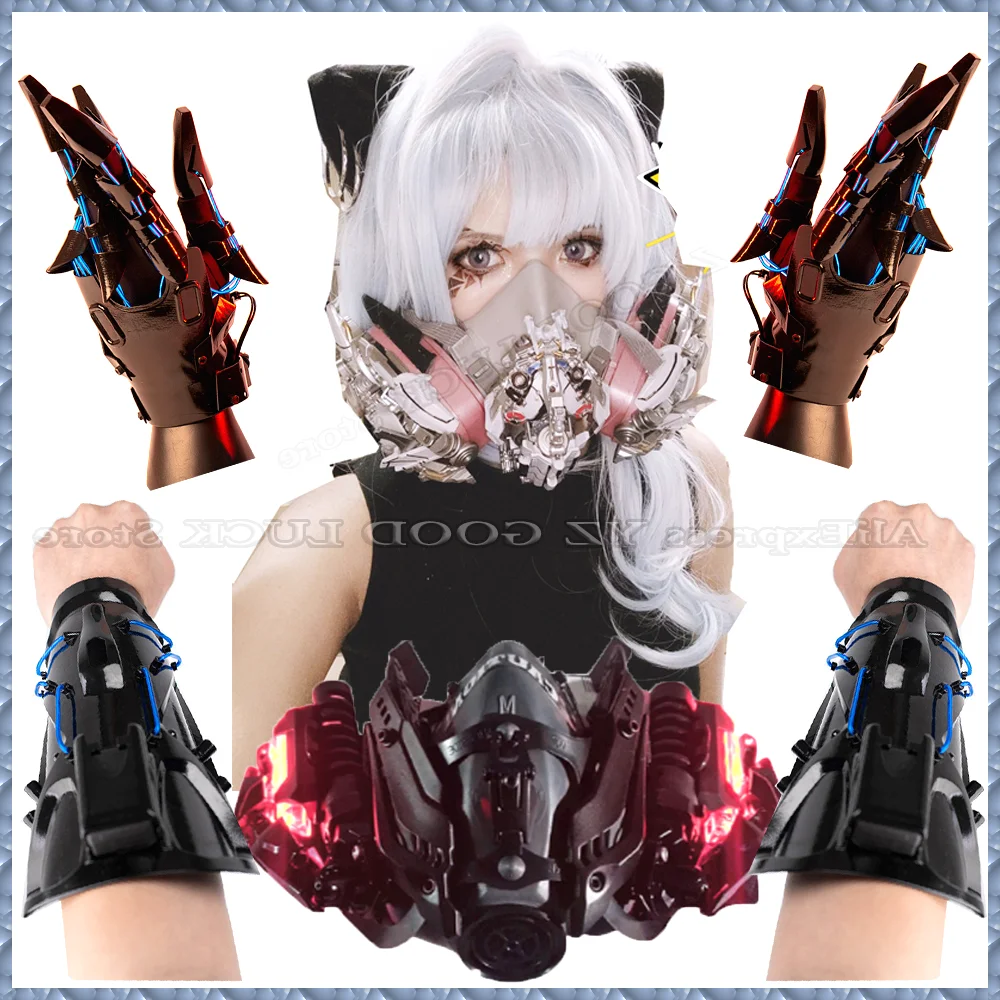 DIY For Men Women Mechanical Motor Claws Masks Cosplay Street Snap Motorcycle Accessories Gloves Arms Cyber Punk Glowing Masks enlarge
