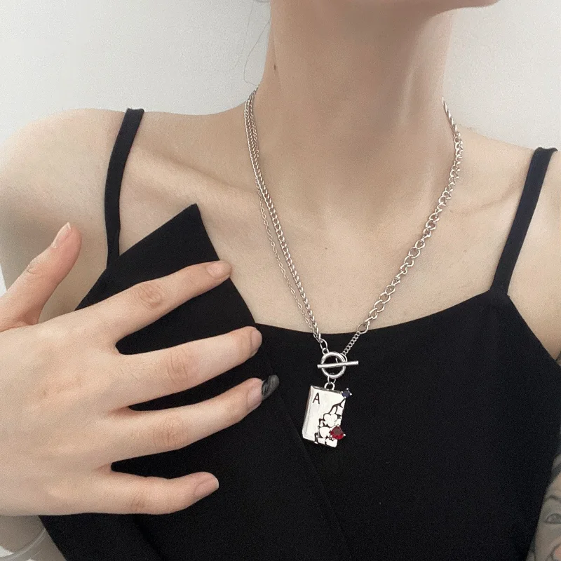 

Ожерелье с игральной картой для женщин, ожерелье-Лопатка, женская подвеска, трендовый шейный браслет серебристого цвета, модный подарок для пары