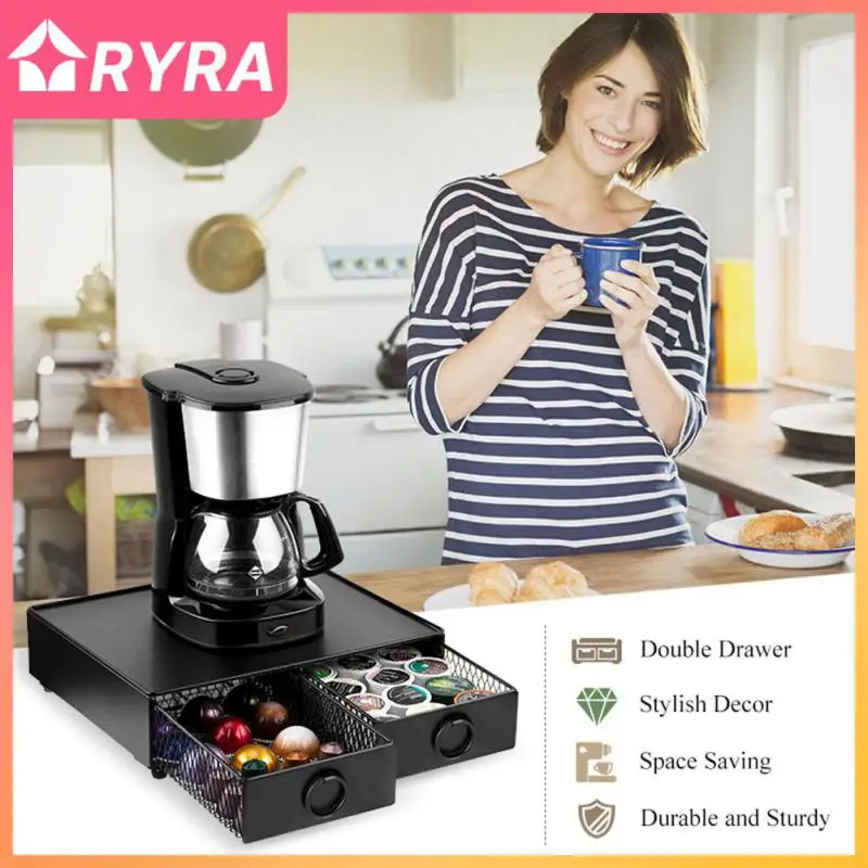 

Железная прочная кухонная сумка для хранения с двумя выдвижными ящиками, выдвижная конструкция, стеллажи для экономии места, черный выдвиж...