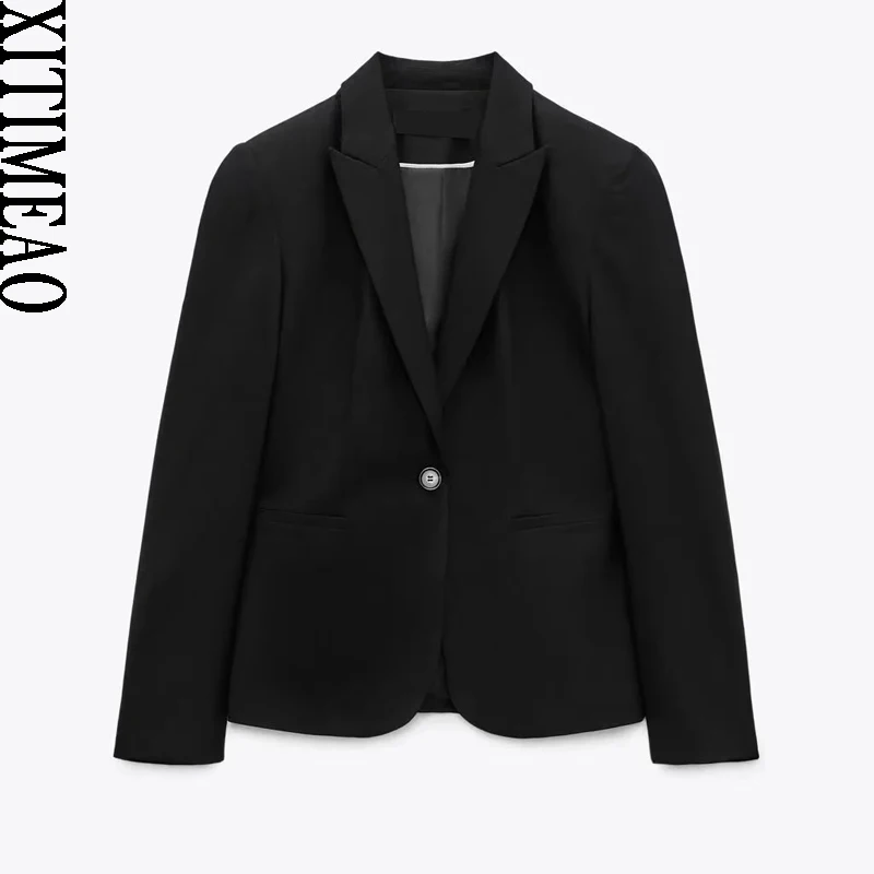 

Women Fashion With Polka Dot Print Lining Button Blazer Coat Vintage Long Sleeve Welt Pockets Female Outerwear Chic Suit Femme