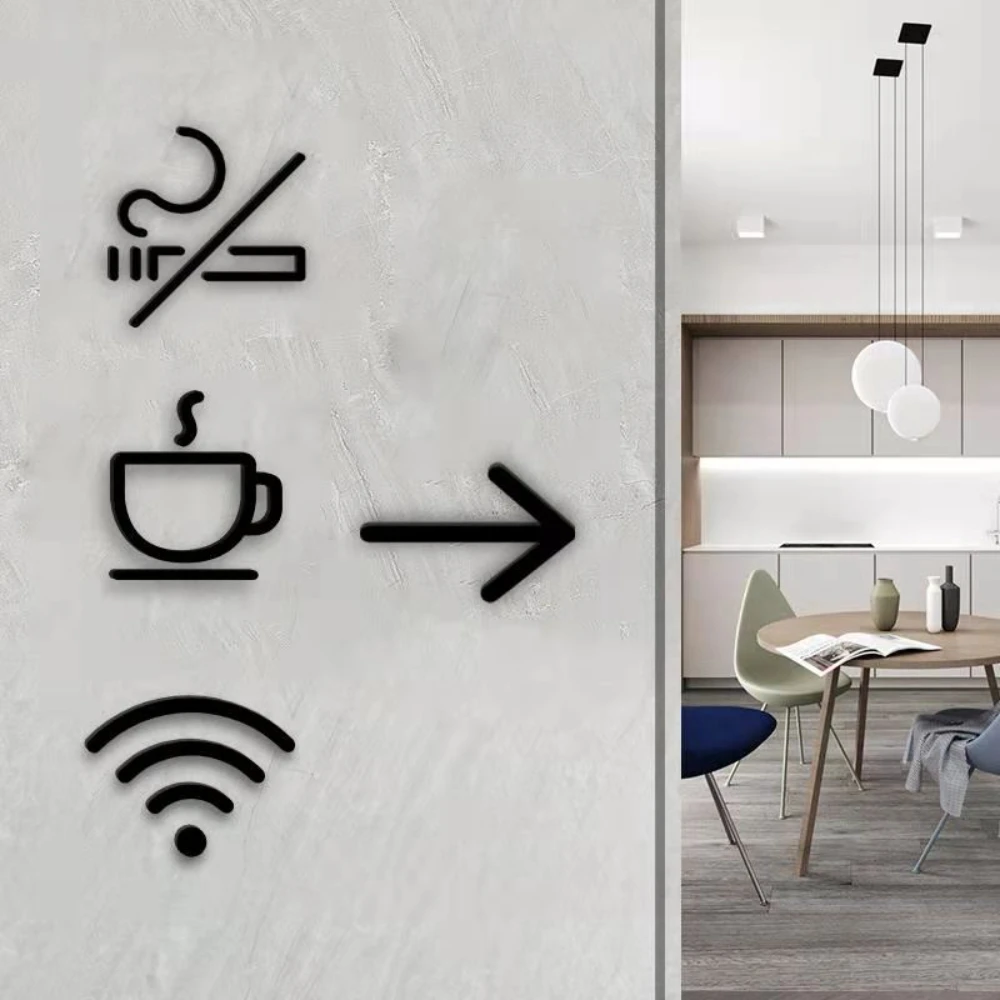 

Acrylic Modern Toilet Wi-Fi Tool Sign Camera NO Smoking Dining Room WC Symbol Wall Plate Customize Logo for Public Office Hotel