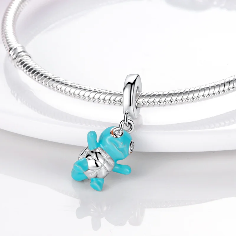 

New Plata Ornaments Ley 925 Sterling Silver little turtle Beaded Original Suitable for Pandora Bracelet Ladies DIY Jewelry