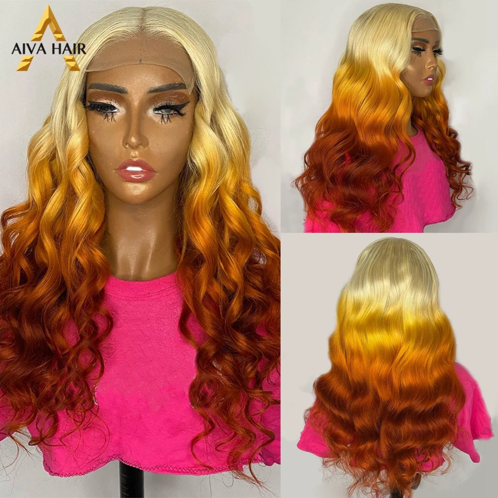 

Loose Wave Synthetic 30Inch Ombre Color Wig Transparent Honey Blonde Ginger Drag Queen 13X4 Lace Front Wigs For Black Women