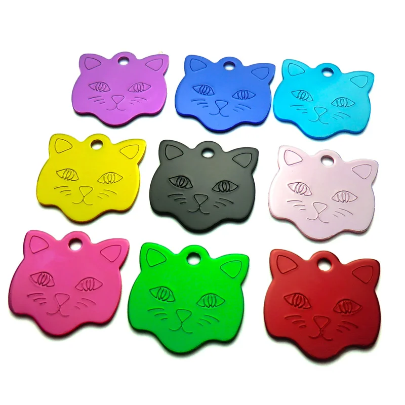 

20Pcs Customized Engraved Dog Aluminum ID Tag Personalized Cat Face Shape Print Pet Name Plate Puppy Lable Phone No.
