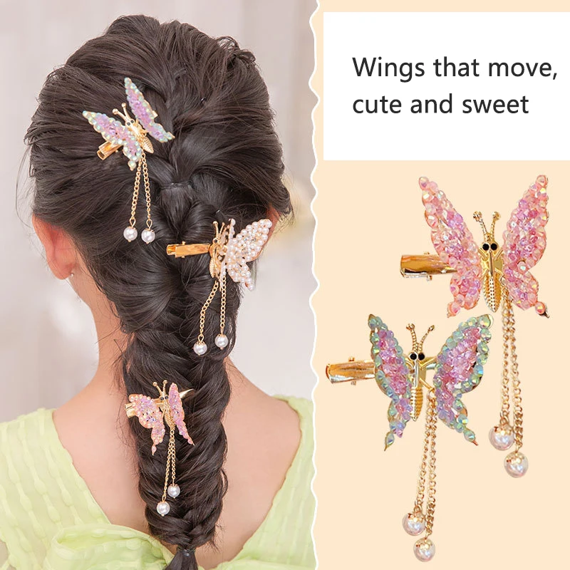 

New Cute Moving Butterfly Hairpin Girls Tassel Barrettes Hair Accessories Shaking Move Wing Top clip Bangs Clip Jewelry Hair Pin