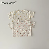 freely move print girls t shirt summer toddler kid baby clothes short sleeve cotton tshirt childrens tee top infant clothes