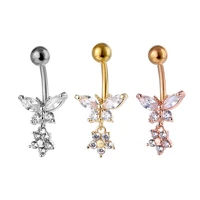 2022 new butterfly zircon fashion high quality surgical steel navel piercing belly button ring belly piercing body jewelry women