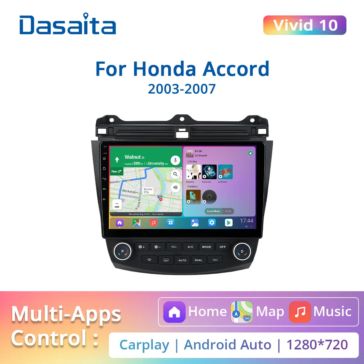 

Dasaita Car TDA7850 10.2" Radio Android Vehicle for Honda Accord GPS 2003 2004 2005 2006 2007 Navigation 1080P Video 64G Stereo