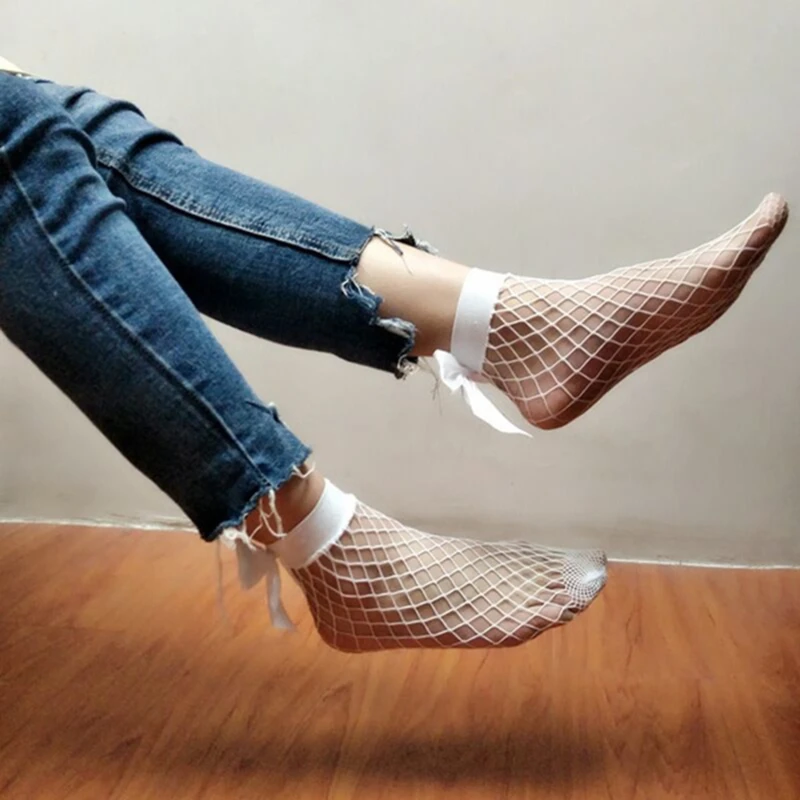 

Summer Fishnet Socks Women's Harajuku Breathable Bow Knot Socks Sexy Hollow Out Mesh Nets Socks Ladies Girl Lolita Style Bow Sox