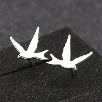 tulx tiny stainless steel flying swallow stud earrings women lovely animal bird small earring for kids jewelry