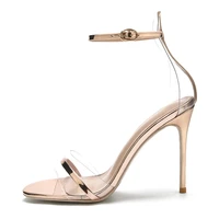 pvc transparent female sandals soft surface open toe high heels round toe ankle strap stiletto shoes bridal women pumps