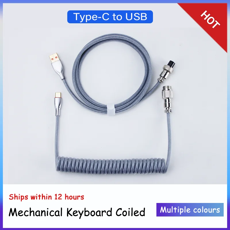 

Mechanical Keyboard Coiled Cable Wire Type C USB Cable Colorful 1.8m Aviator Coiling Cable for Gaming Keyboard Accessories