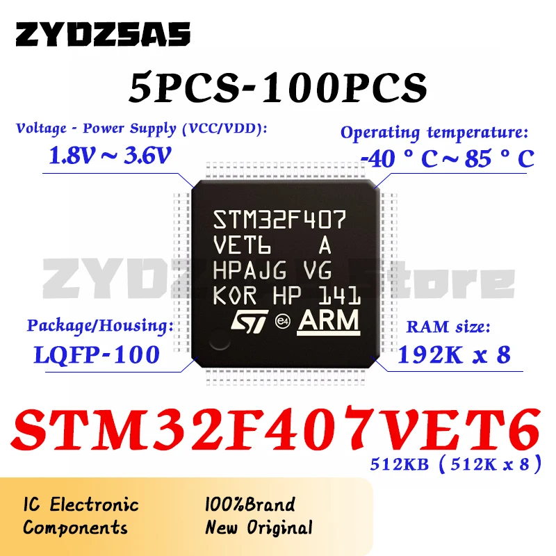 

5PCS-100PCS STM32F407VET6 STM32F407VE STM32F407V STM32F407 STM32F 407VET6 STM32 STM IC MCU 32BIT 512KB FLASH 100LQFP