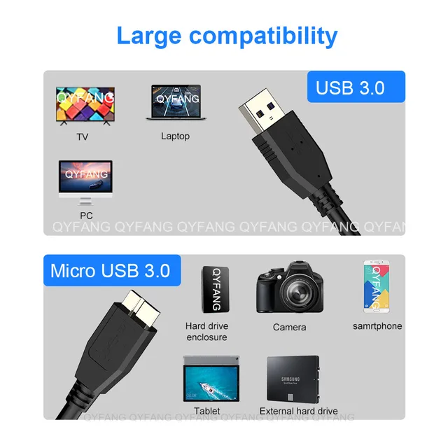 USB Micro B Cable Type-A to USB 3.0 Micro B Cable Connector 5Gbps External Hard Drive Disk Cable for Hard Drive Computer Cable 2