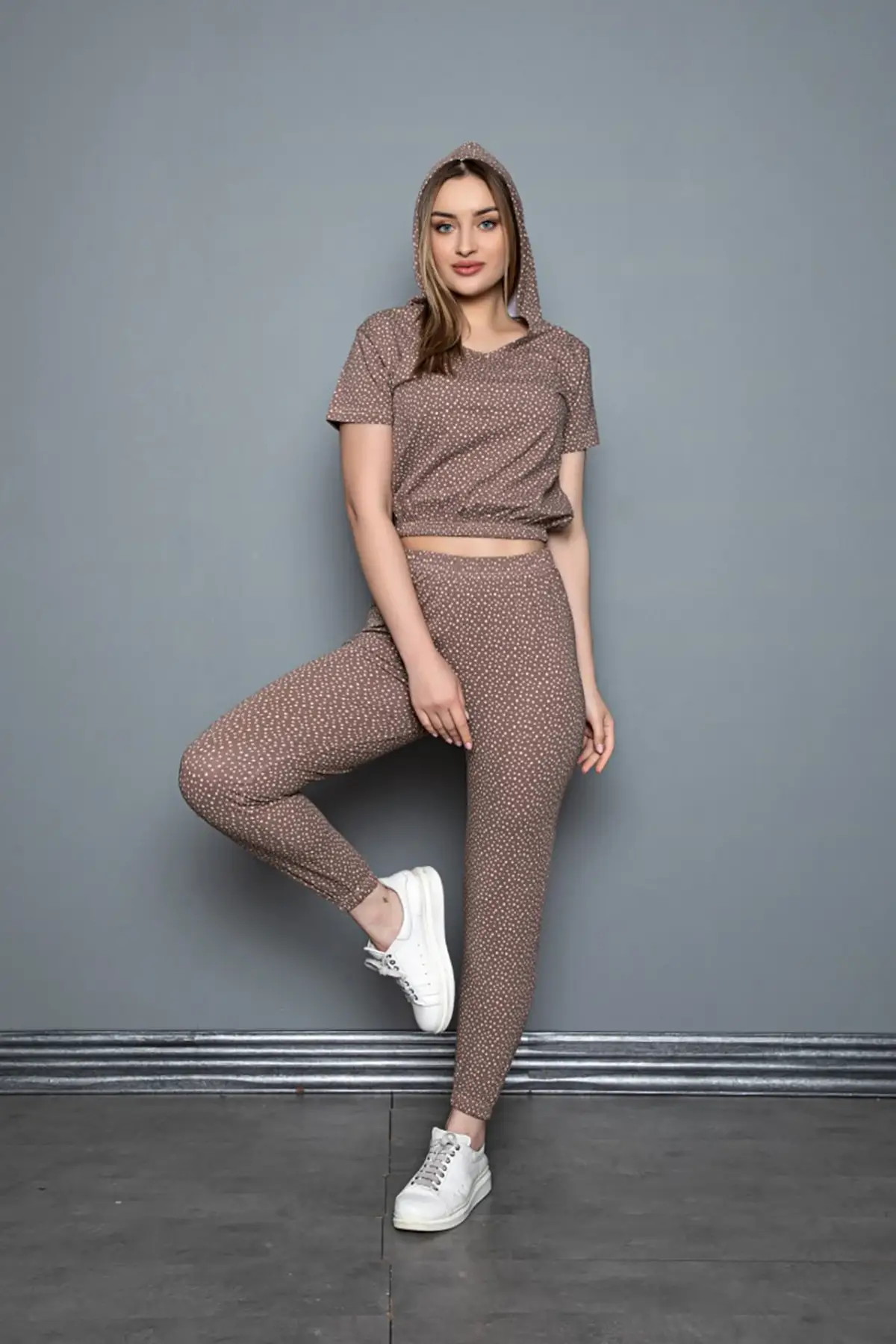 

Women's Pajamas Brown Hooded Sleep Lounge Pajamas Elastic Waist Nightwear Retro Sleepwear Night Suit Casual Home Clothing