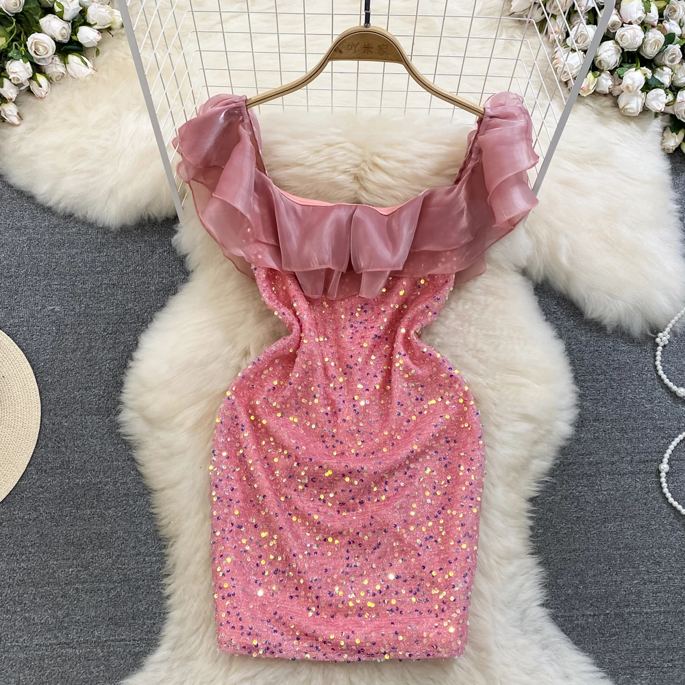 

Высококачественное женское мини-платье с открытыми плечами и юбкой-годе