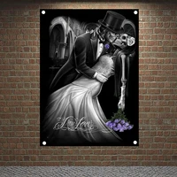 terror wedding skull art posters wall sticker canvas painting skeleton couple tattoo banners flags flip chart home decoration