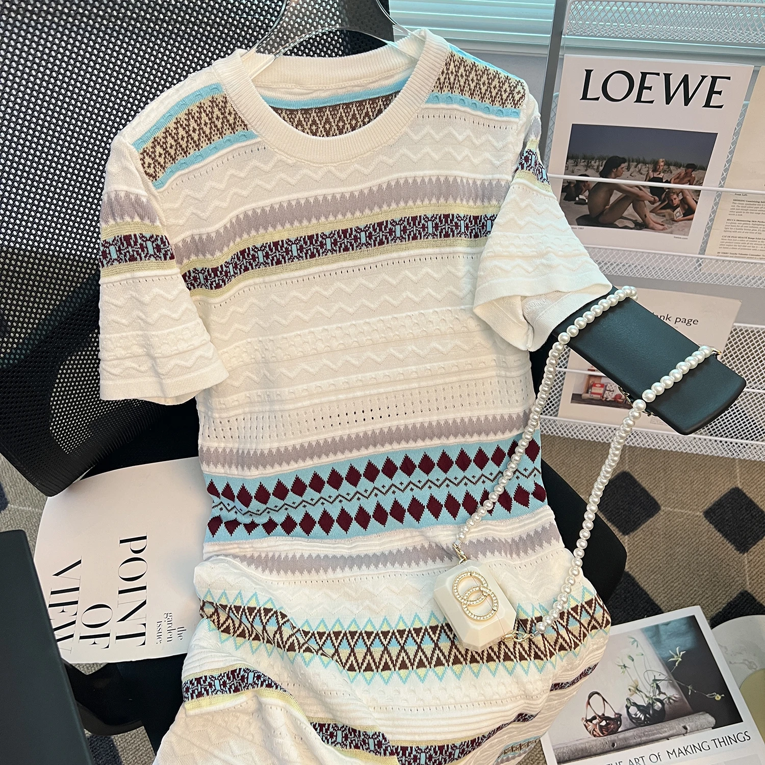 

Casual Stripe Women T-shirt Dress Elegant O Neck Short Sleeve Sundress Knitting Summer Midi Dress Vestido
