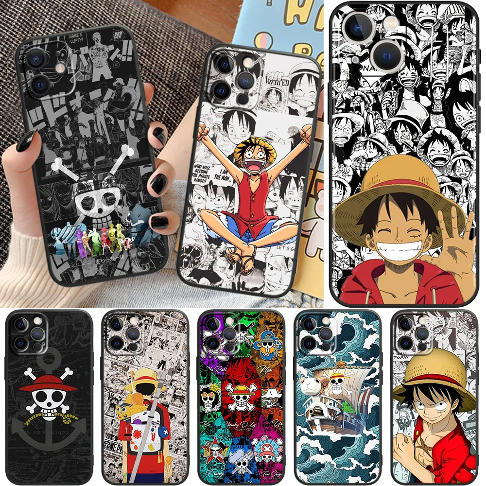 

One Piece Cute Boy Luffy For Apple iPhone11 12 13 Pro Mini X XR XS Max 7 8 Plus Black luxury Silicone Soft Phone Case