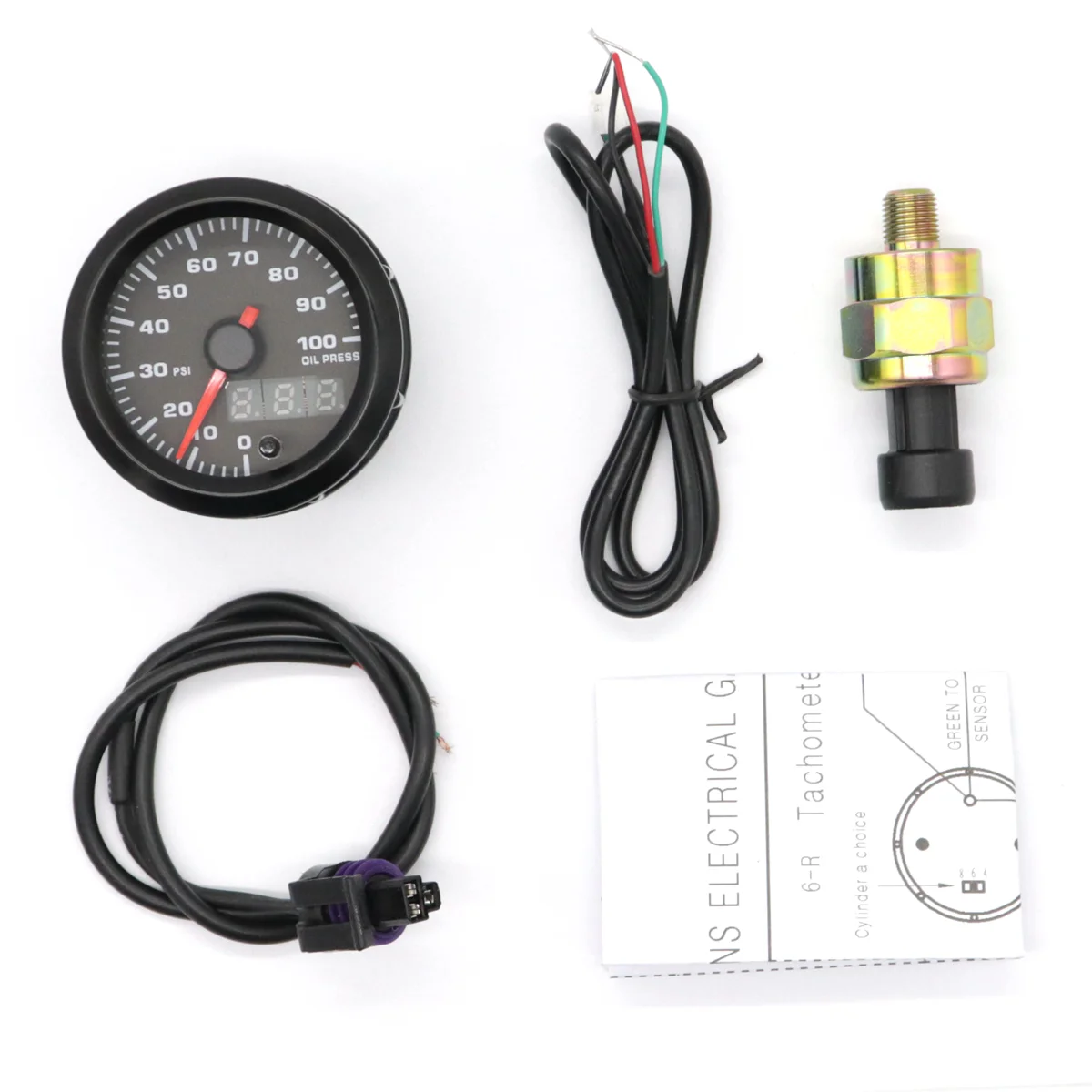 

Modified Auto Car Instrument 12V 2 inch 7 Color Backlight Adjustable 0-100psi Oil Pressure Gauge Car Meter (Black)