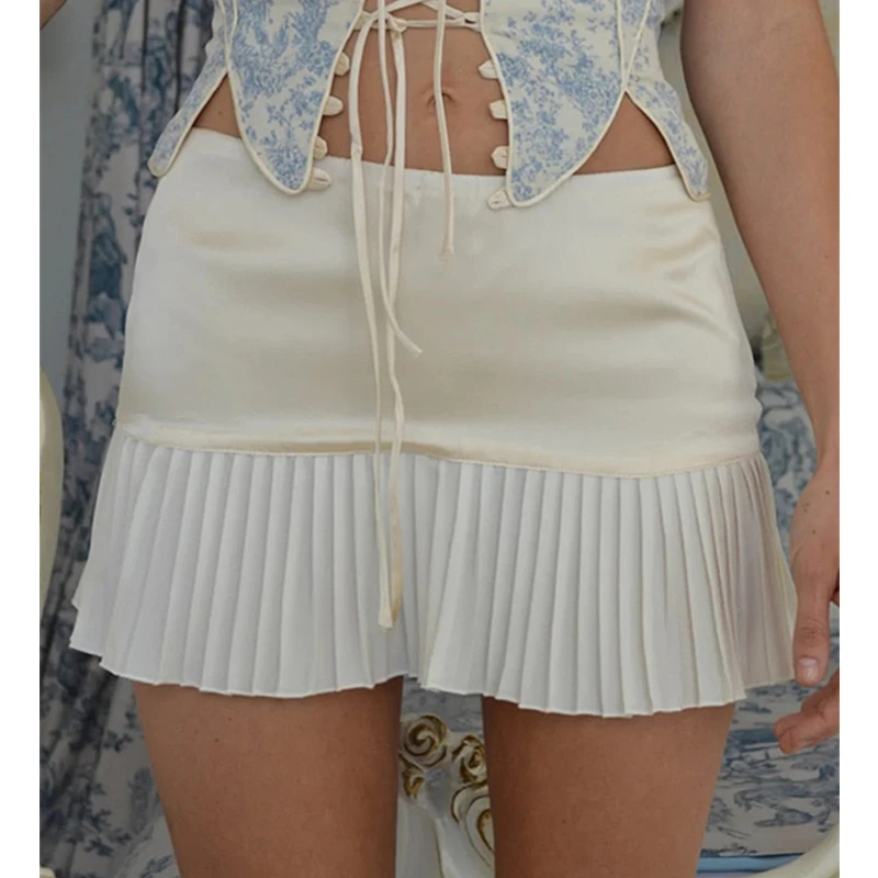 

Fashion Party High Street Wrapped Bottoms Women Solid Color Ruffles Hem Y2K Skirt Ladies Low-Waist Mini Skirts
