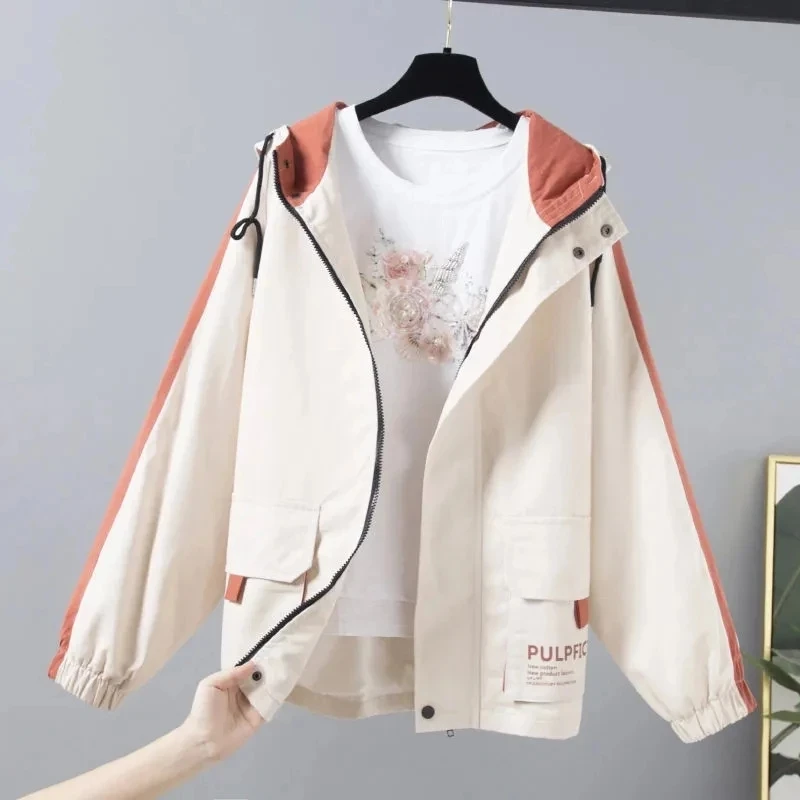 

2022 Женский, осенний, с капюшоном, с длинным рукавом, ветрозащитный