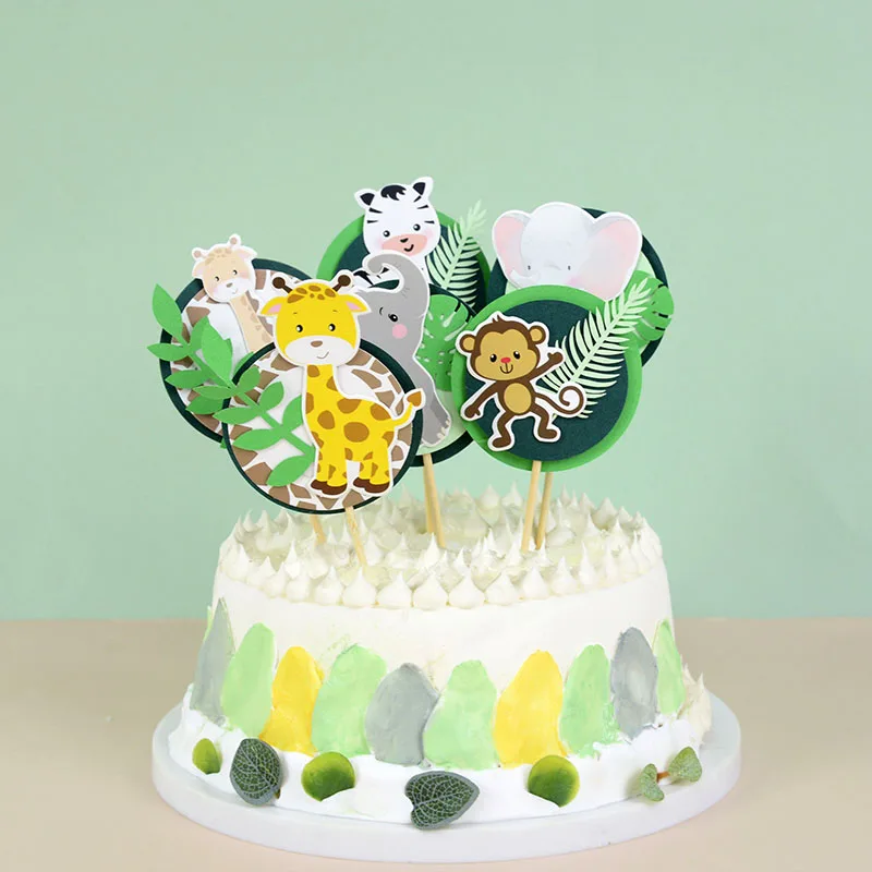 

Cake Insert Card Green Forest Cake Insert Card Cute Cartoon Lion Zebra Cake Decoration Children Birthday Wedding Party Supplies