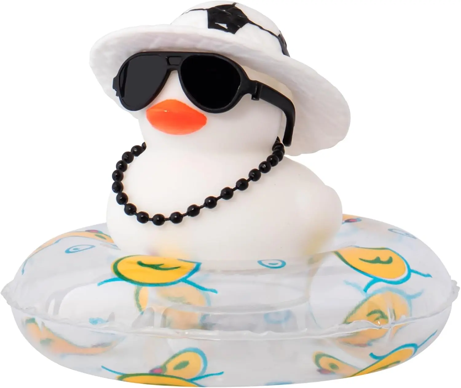 

Резиновая утка, белая утка, украшения для автомобиля, милые автомобильные аксессуары, украшение для приборной панели автомобиля с ковбойской шляпой, кольцо для плавания, цветное ожерелье