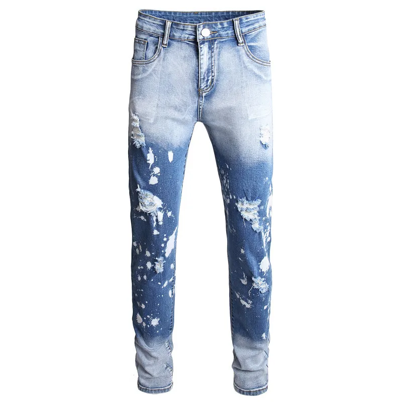 

Men’s Trendy Paint Decors Denim Pants,High Quality Slim-fit Ripped Blue Jeans,Street Fashion Sexy Jeans,Daily Casual Jeans Pants