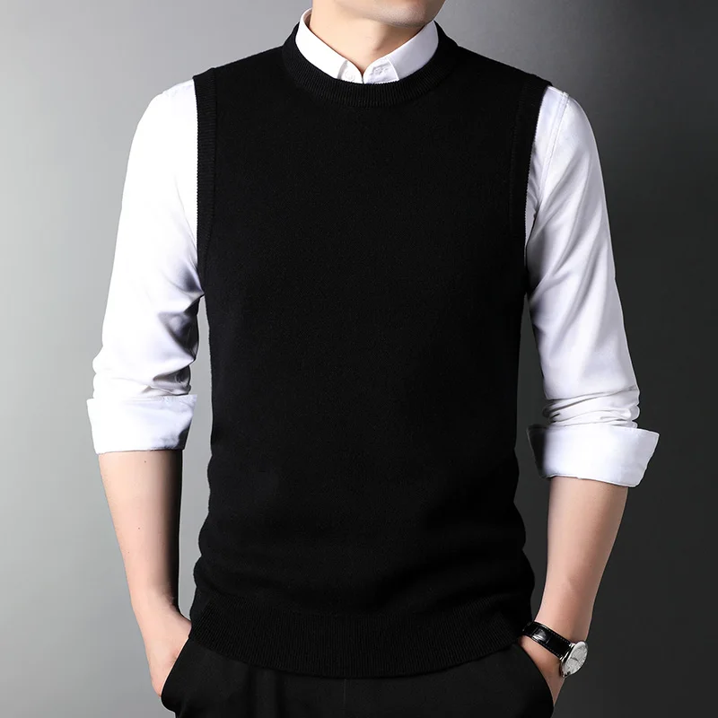 Мужской повседневный свитер из 100% шерсти жилет теплый пуловер с круглым вырезом