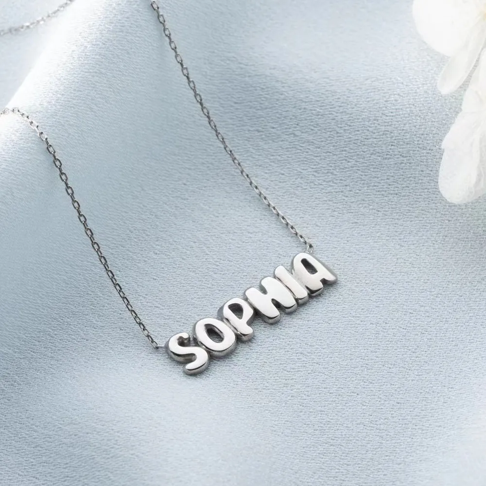 3UMeter Personalized Bubble Name Puff Necklace 3D Balloon Name Necklace Women Mother's Day Gift