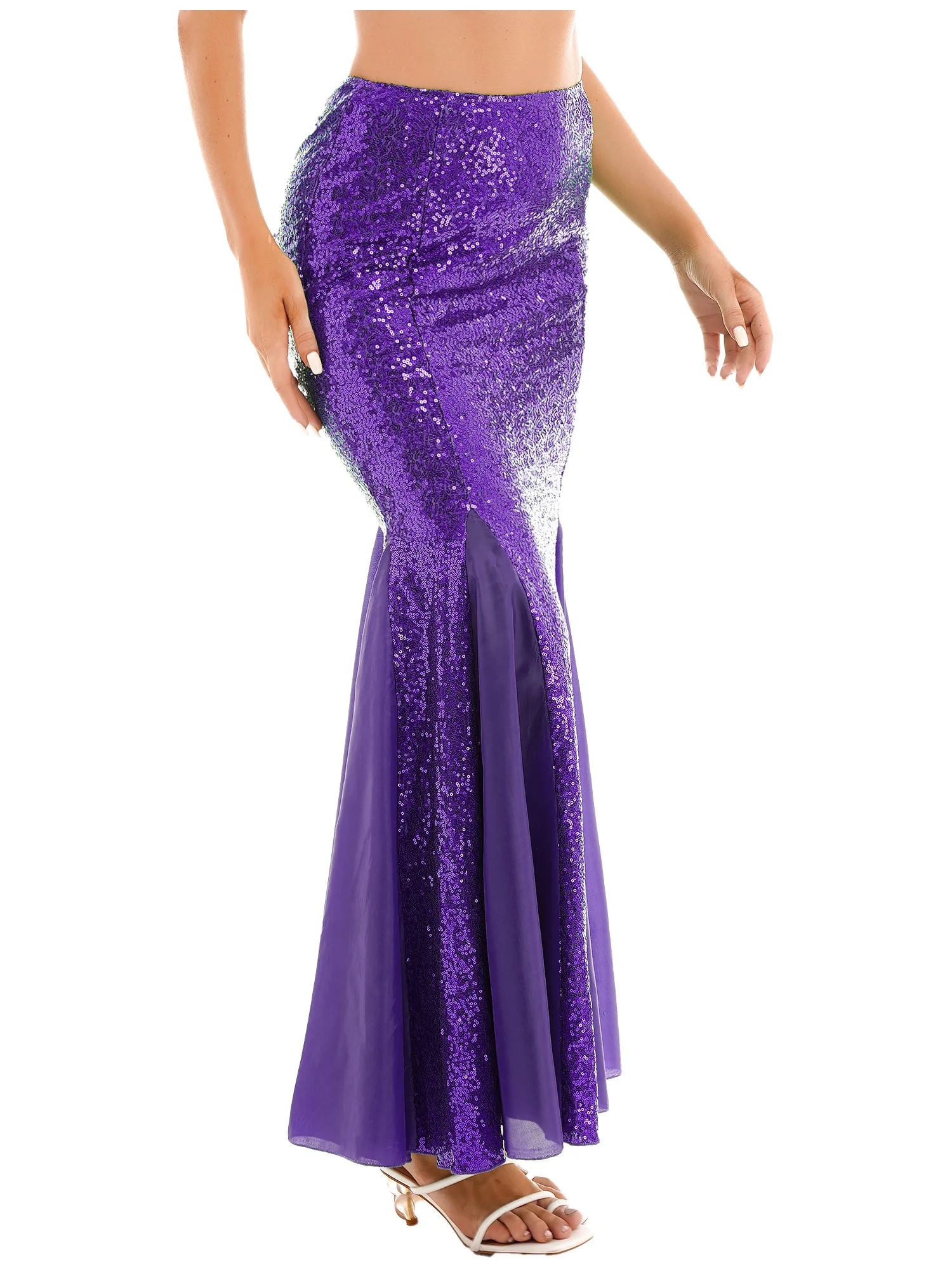 

Womens Mermaid Cosplay Costume Halloween Theme Party Patchwork Sparkling Sequins Fishtail Skirt Pub Dancewear Stage Performance