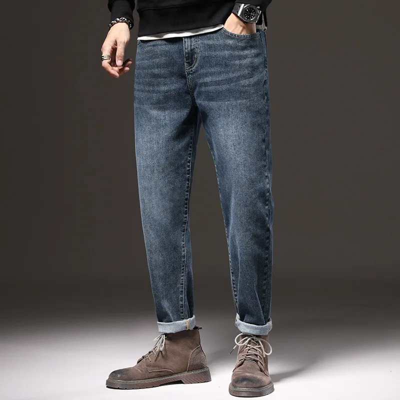 jeans men's cotton elastic comfortable small straight slim men's pants fashion trend youth casual versatile trousers