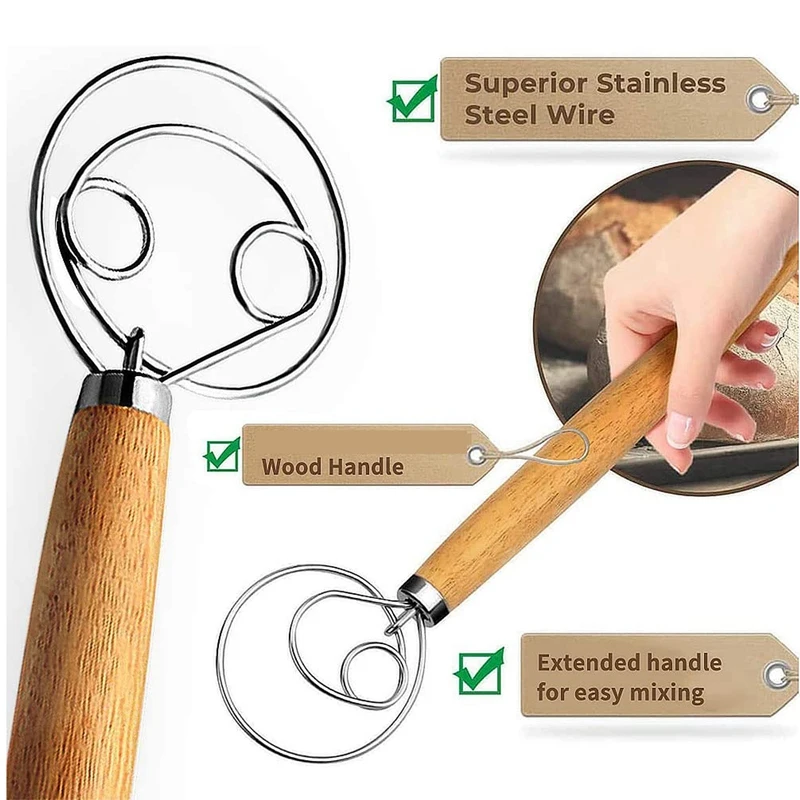 Набор из 3 датских венчиков для теста скребок выпечки ручной миксер хлеба 2