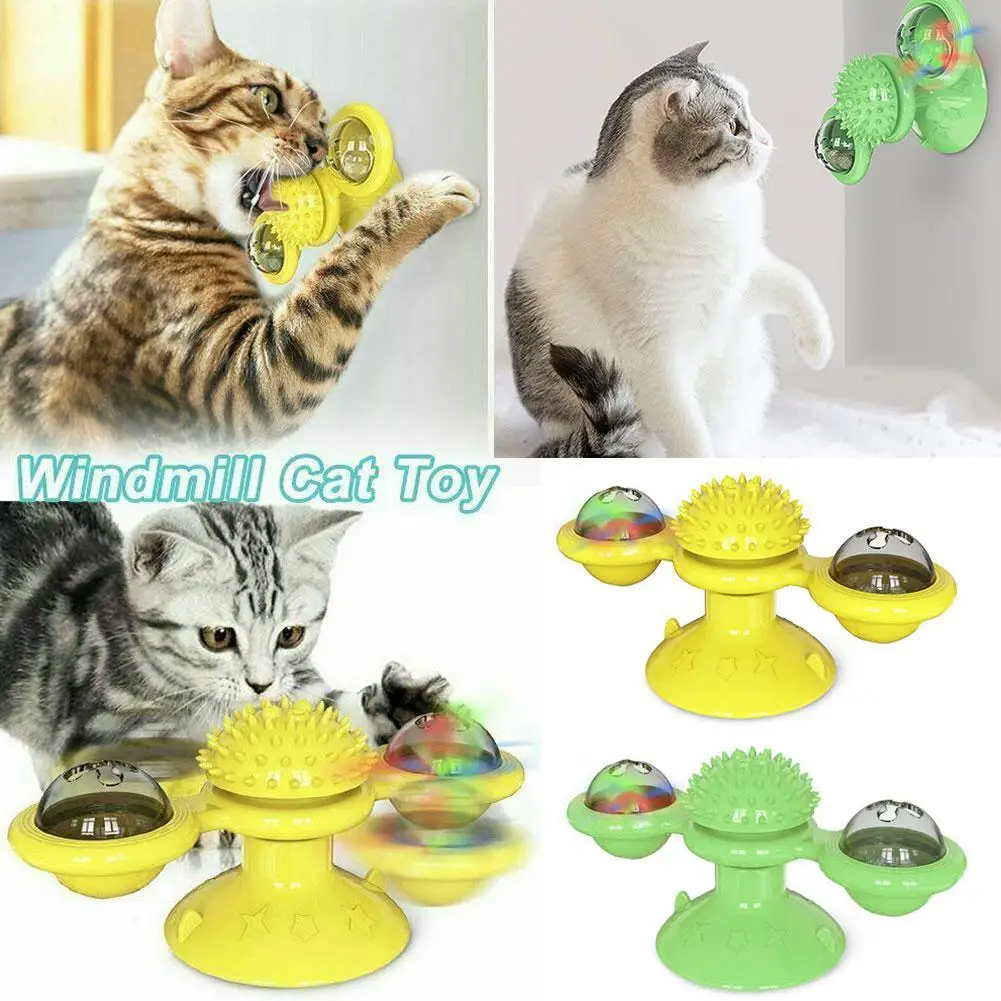 

Windmill Toys for Cats Puzzle Whirling Turntable With Brush Cat Play Game Toys Windmill Kitten Interactive Toys Supplies Pet