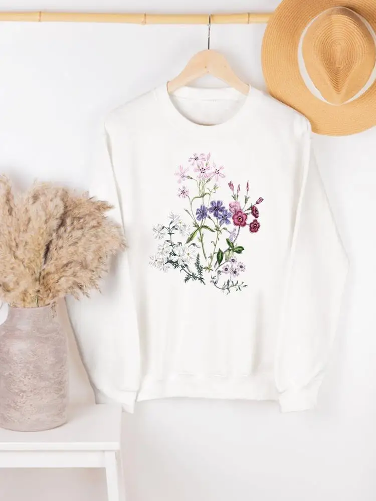 

Woman Autumn Spring Print Female Pullovers Women Flower Floral 90s Style Clothing Ladies Hoodies Casual Graphic Sweatshirts