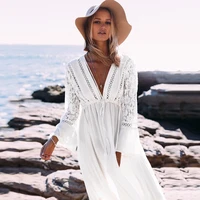european and american boho style cotton lace beach dress seaside swimwear long kaftan maxi dress plus size cover ups