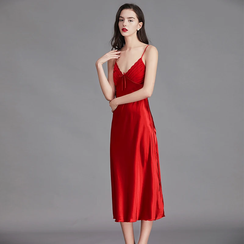 New Sexy Women's Nightwear Satin Nightgown Belt Nightgowns Casual V-Neck Nightdress Nighties Fashion Dress Sleepwear Peignoirs