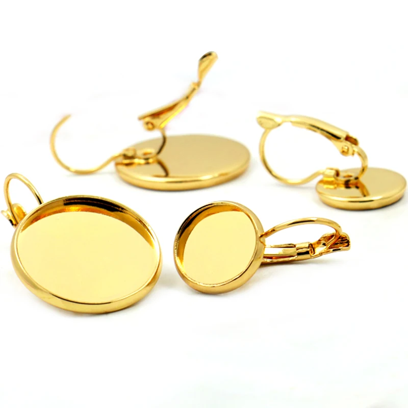 

10pcs/lot 12mm 20mm Gold Plated Not Fading French Ear Hook Earrings Blank Base Gems Set Tray Glass Cabochons