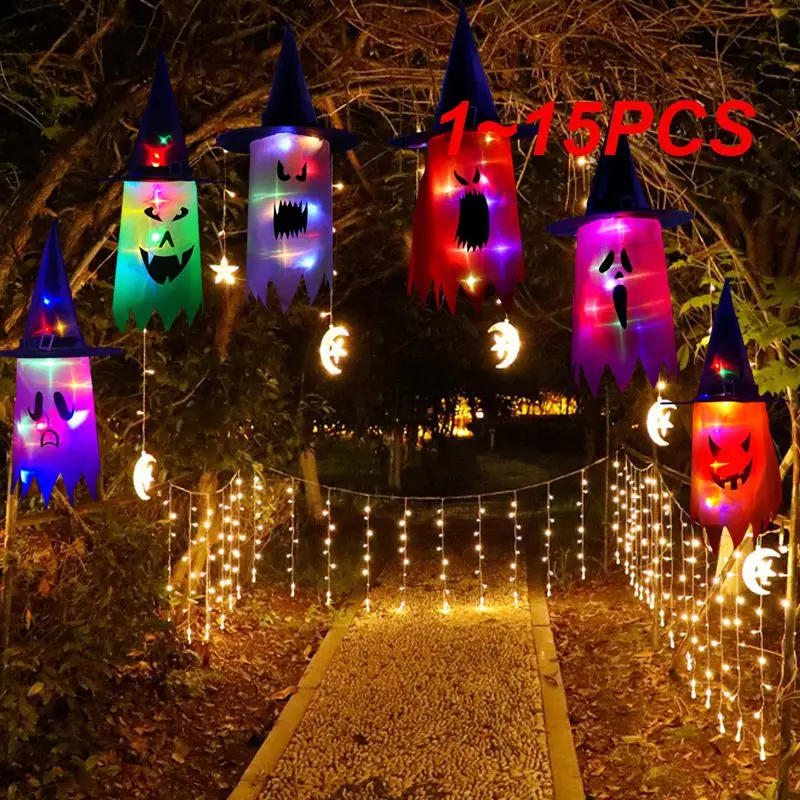 

LED Halloween Decoration Flashing Light Gypsophila Ghost Festival Dress Up Glowing Wizard Ghost Hat Lamp Hanging Decor