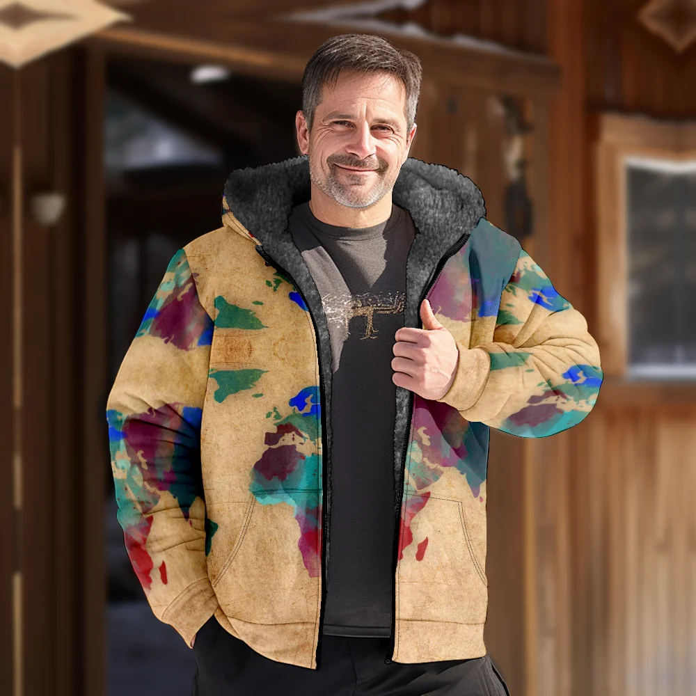 Мужские зимние куртки пальто креативная карта хлопковая одежда мужское шикарное