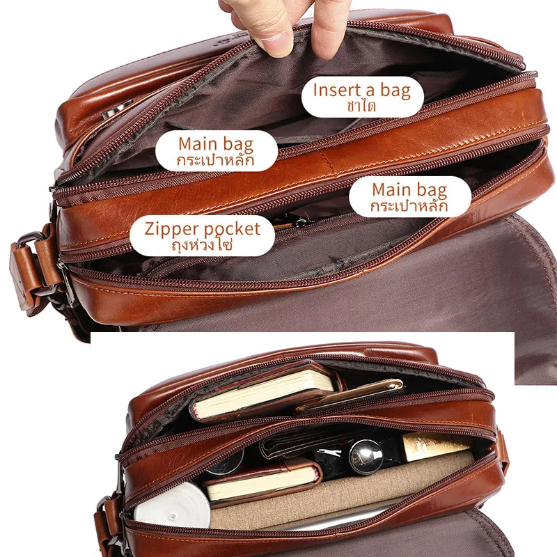 Men's Genuine Leather Handbags Male Large Business Side Shoulder Bag for Tablet Men' Real Leather Crossbody Bag Tote Boy