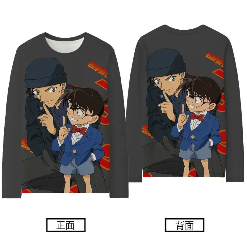 Футболка с длинным рукавом и надписью Детектив Конан Мужская круглая детская